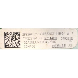MAIN FUENTE (COMBO) PARA TV HISENSE·ROKU SMART TV / NUMERO DE PARTE 299264 / TPD.RT2821T.PB753 / 299263 / 32A35EUR(0004) / PANEL JHD315X1H61-TXL1\S0\GM\ROH / DISPLAY PT320AT02-3 VER.1.0 / MODELO 32H4G5